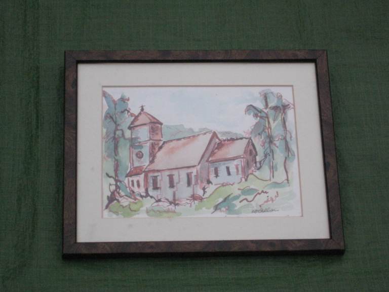 Painting of St Giles Church Farnborough in Glazed Wooden Frame for £7.00
