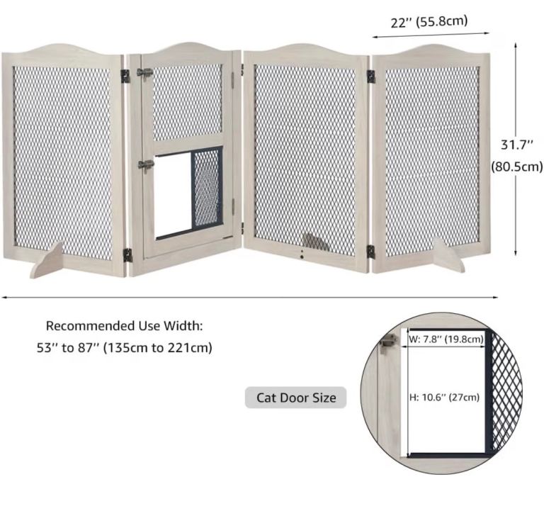 unipaws Freestanding Pet Gate with Cat Door, Indoor Dog Proof Gate