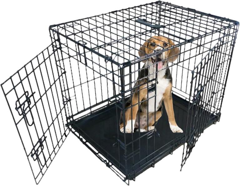 Standard XL 42-inch Folding 2-Door Dog Cage/Crate with Metal Tray