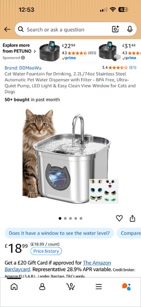 DDMaowu Stainless Steel Cat Water Fountain - New
