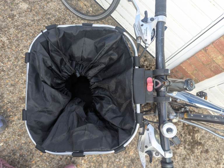 Black Fabric Bike Basket with Floral Design – Good Condition