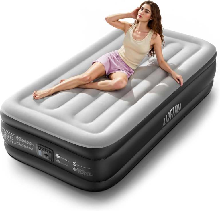 Airefina Single Size Airbed, Inflatable Air Mattress with Built-in Electric Pump, 