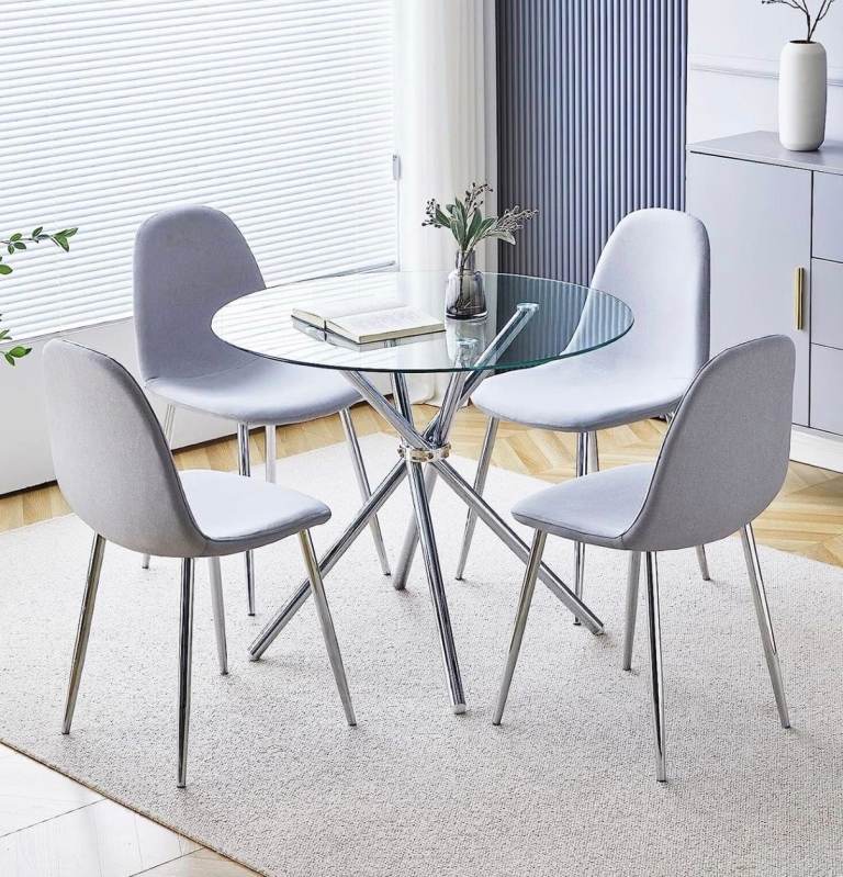 Round Glass Table & 4 Chairs