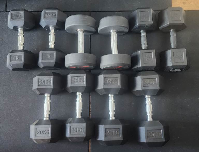Immaculate Rubber Dumbbells Set – 15kg to 25kg Pairs