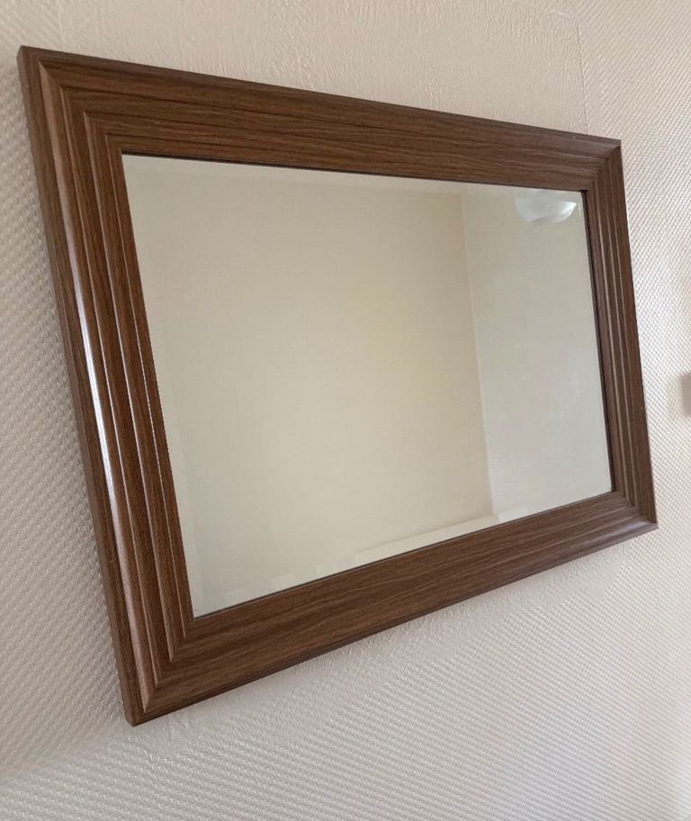 Brown Wooden Frame Mirror – Good Condition