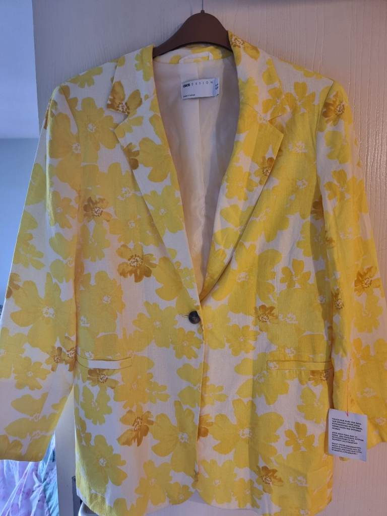 Yellow white floral womans summer blazer