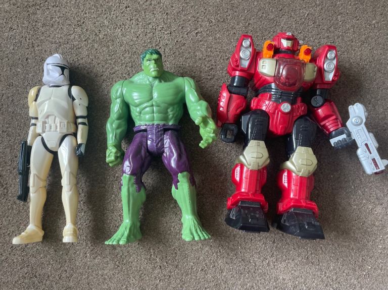 Action Figure Bundle - Star Wars, Hulk, and Red Robot Toys