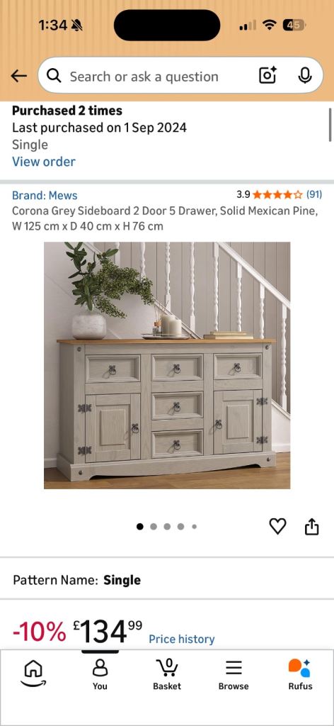 Mews Corona Grey Sideboard – 2 Doors, 5 Drawers
