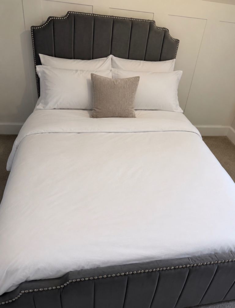 Stylish Grey Velvet Double Bed Frame with Headboard