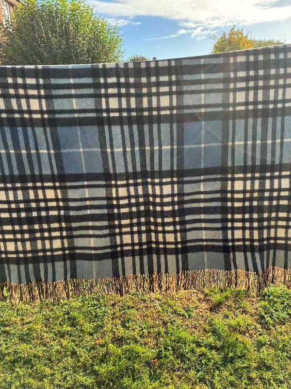 Plaid Blanket Throw - Blue/Brown, Good Condition