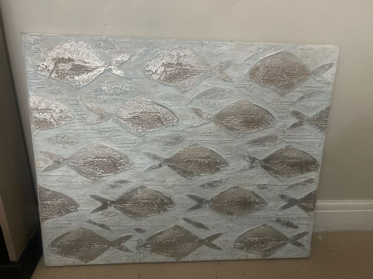 3d large metallic fish art on canvas 
