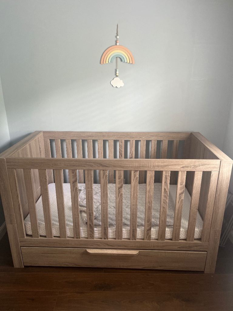 Wooden Baby Cot Bed with Under-Drawer – Good Condition