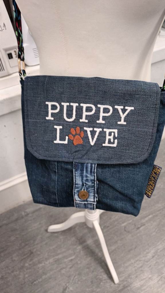 image for Puppy Love Levi denim dog walking crossbody bag