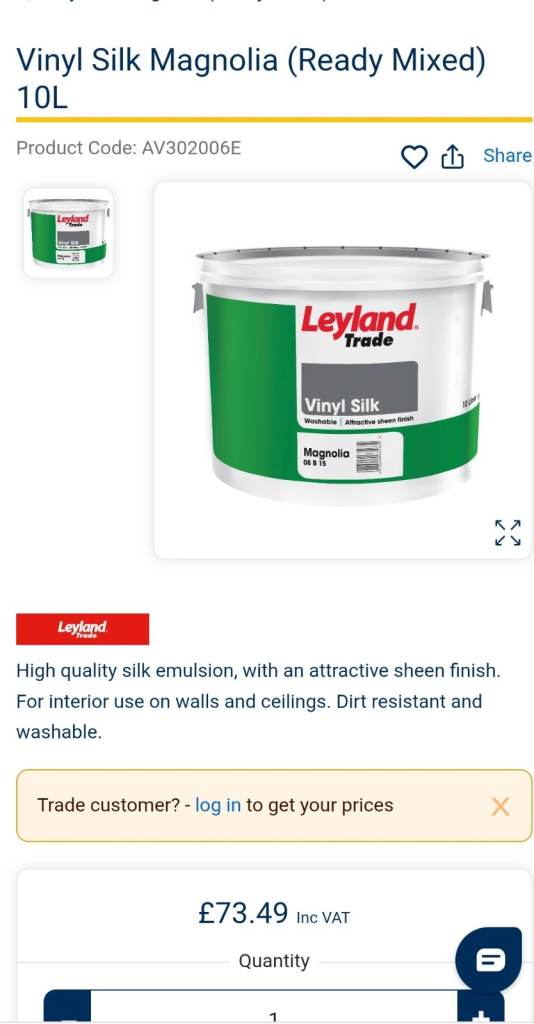 Leyland Trade Vinyl Silk Magnolia Paint - Ready Mixed 10L