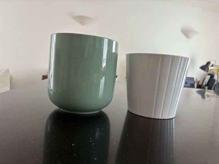 Pair of Ceramic Plant Pots - Green & White
