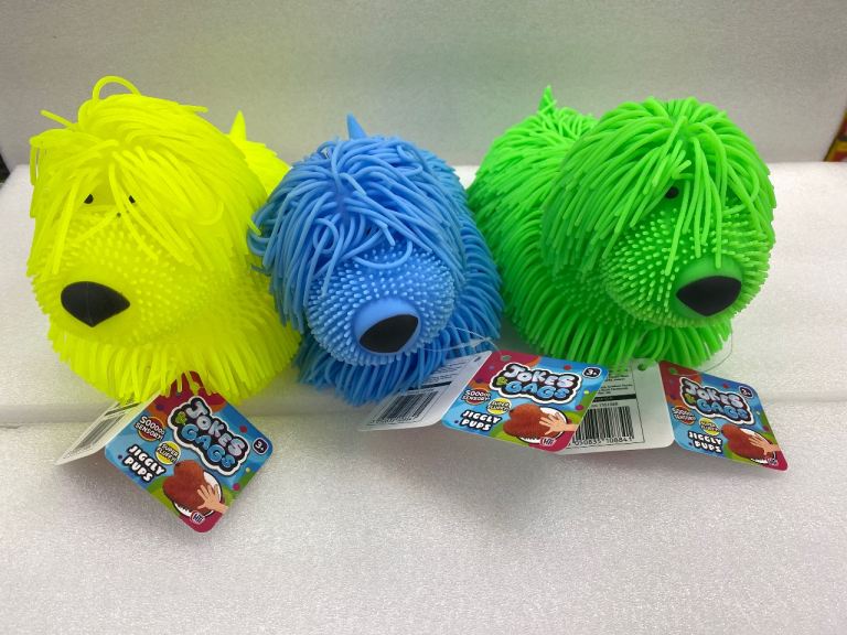 3 x New Jiggle Puppy Dog Toys – Yellow, Blue, Green