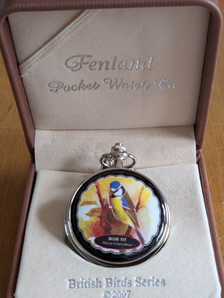 Rare Vintage Fenland British Bird Series 2007 "Blue Tit" Pocket Watch in Box 