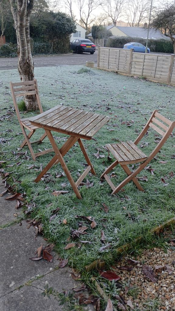 Garden furniture table and two chairs hardwood
