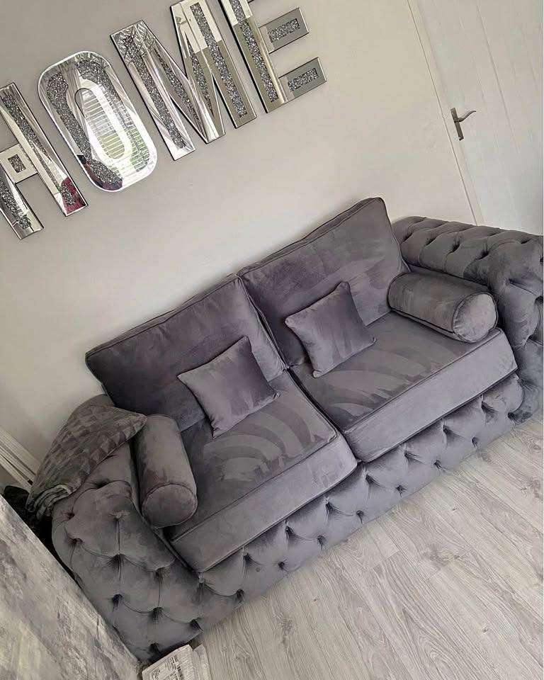🔥 Brand New Grey Ashton Chesterfield 3+2 Sofa Set | Plush Velvet | Free Delivery