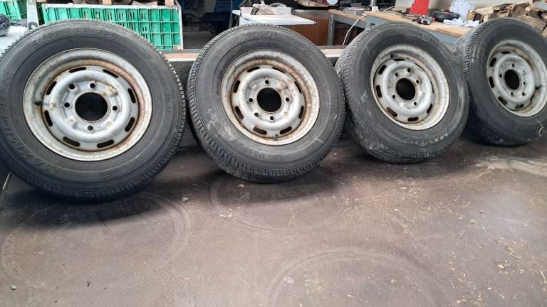 Four trailer wheels and tyres, four studs 16.5R