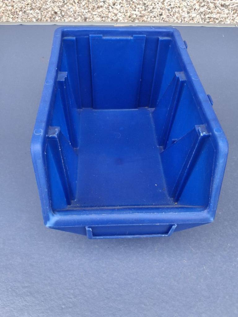 Set of 4 Blue Plastic Stacking Storage Bins – Good Condition