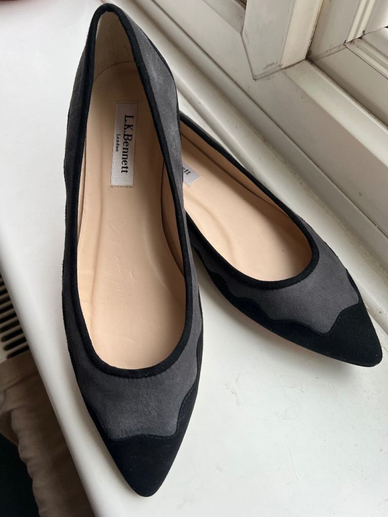 Brand New LK Bennett Bambi black suede flats .