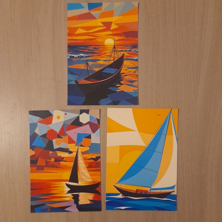 Set of 3 Colourful Boat Prints  New one off original s