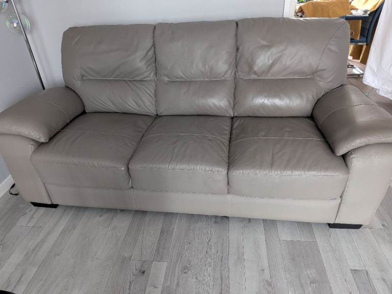GREY LEATHER MATCH 3, 2 & 1 SEATER SOFA SUITE