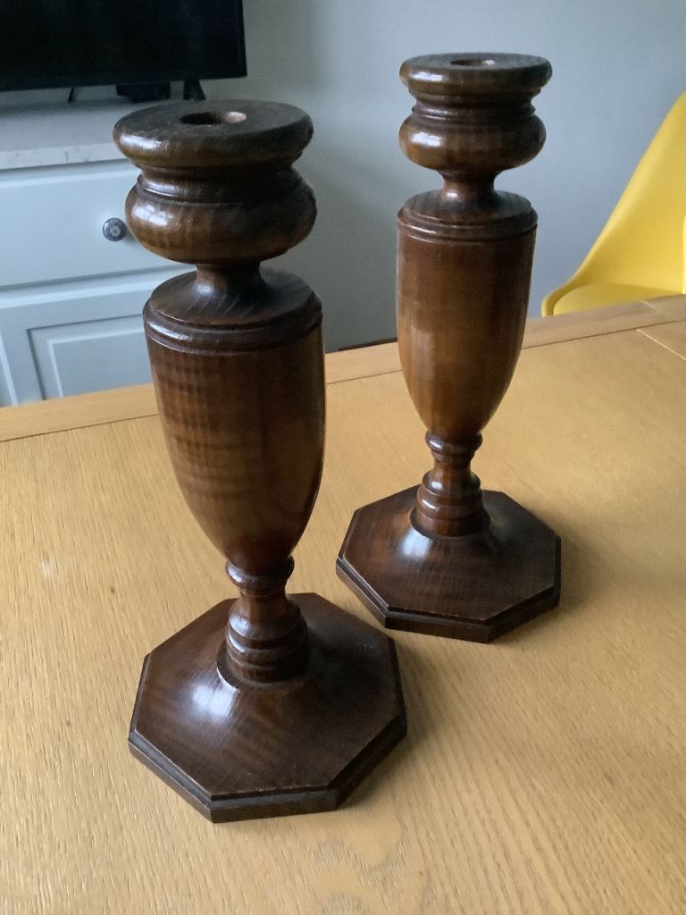 Pair Of Solid Wood Candlesticks.