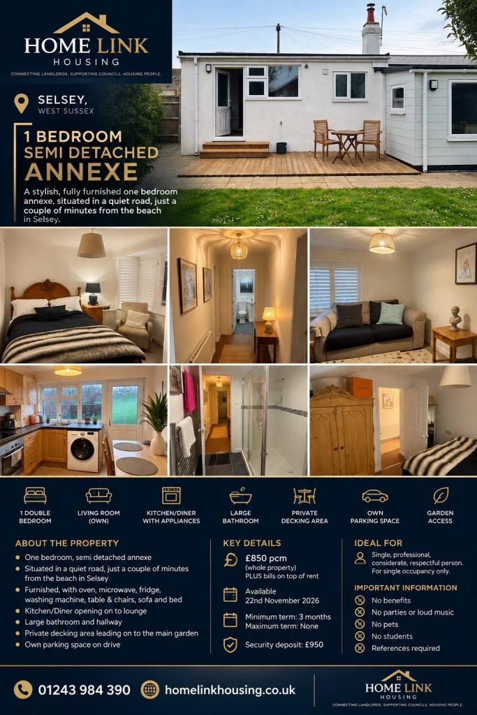 1 Bedroom Annexe To Rent - Selsey 
