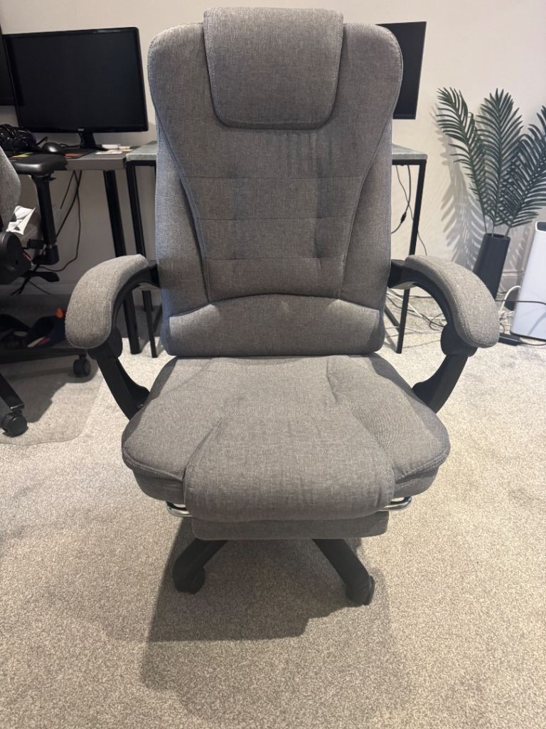 Elias Executive Massage Office Chair with Footrest – Fabric Grey