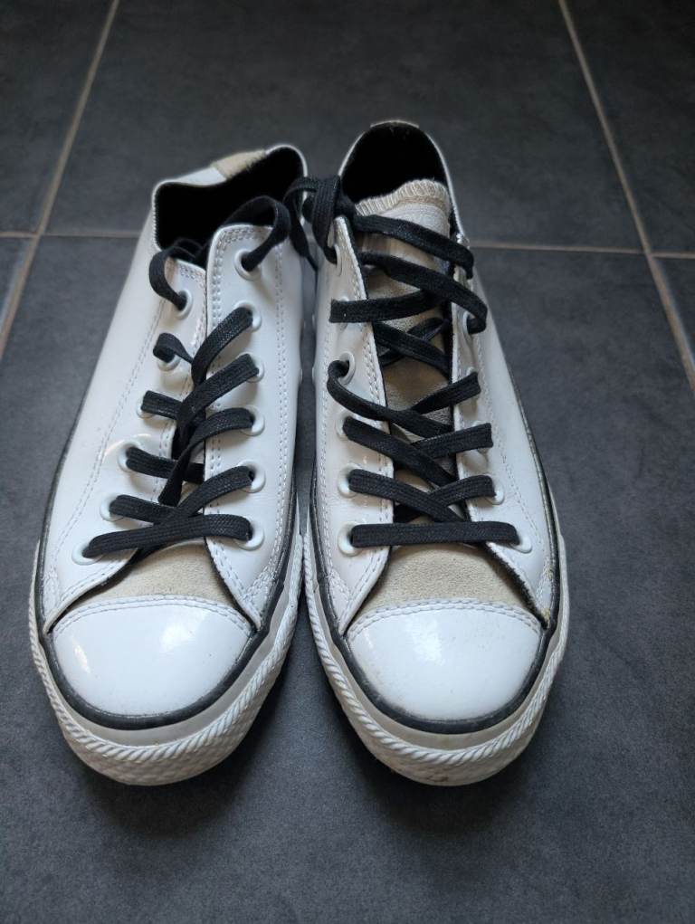 Converse All Star Trainers – White Patent Leather, UK 5, Good Condition
