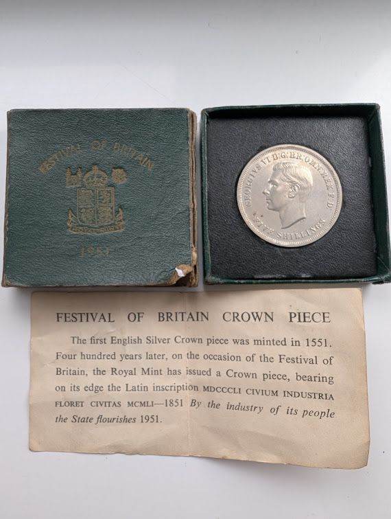 1951 Festival of Britain Crown Coin King George VI Five Shillings + Box Leaflet