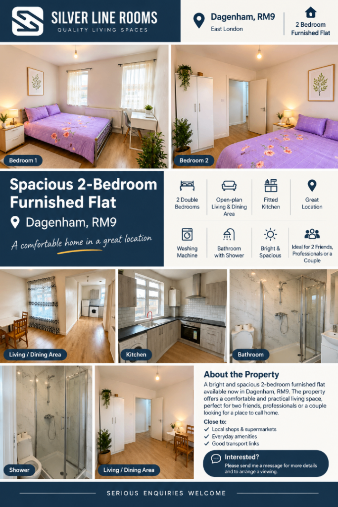 Spacious Furnished 2 Bedroom Flat in Dagenham RM9 – Available Now