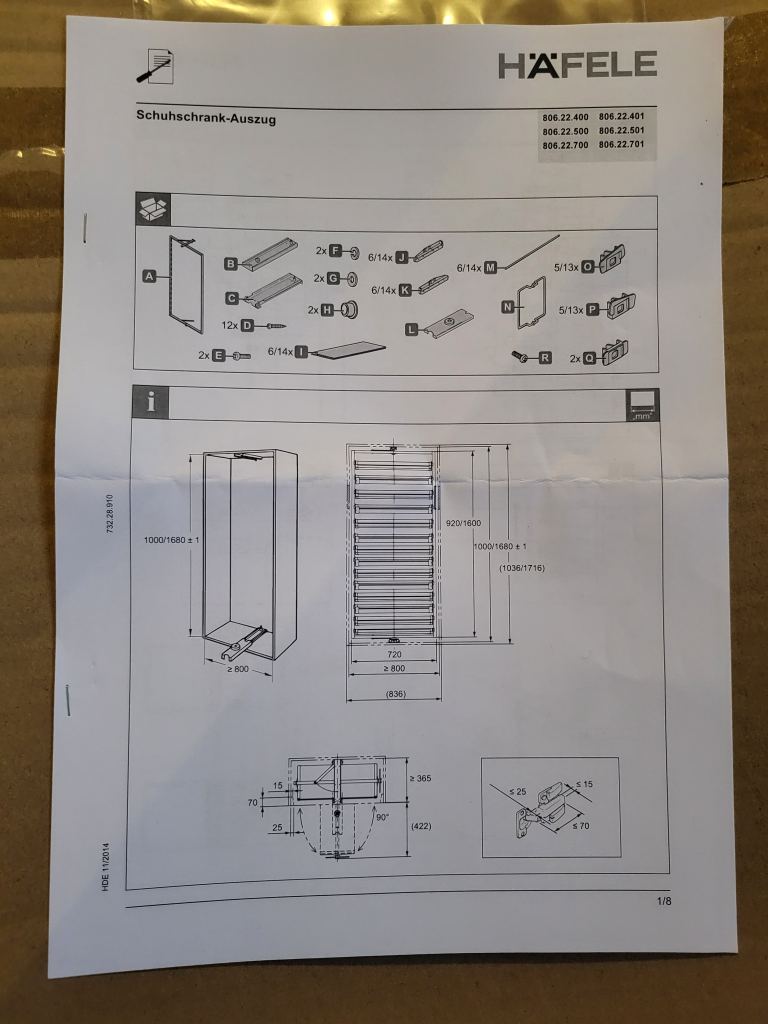 Hafele Shoe Rack 806.22.401 Extending & Rotating for Tall Cabinets