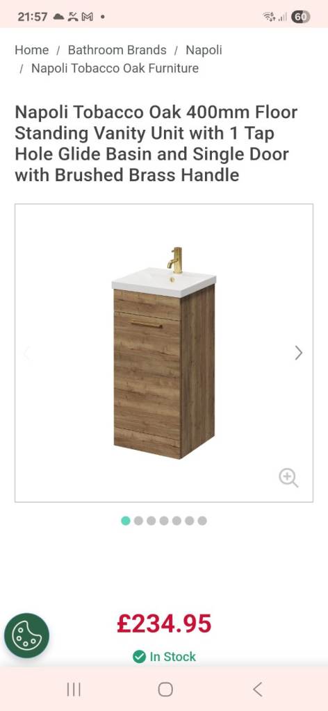 Tobacco oak  vanity unit and sink 