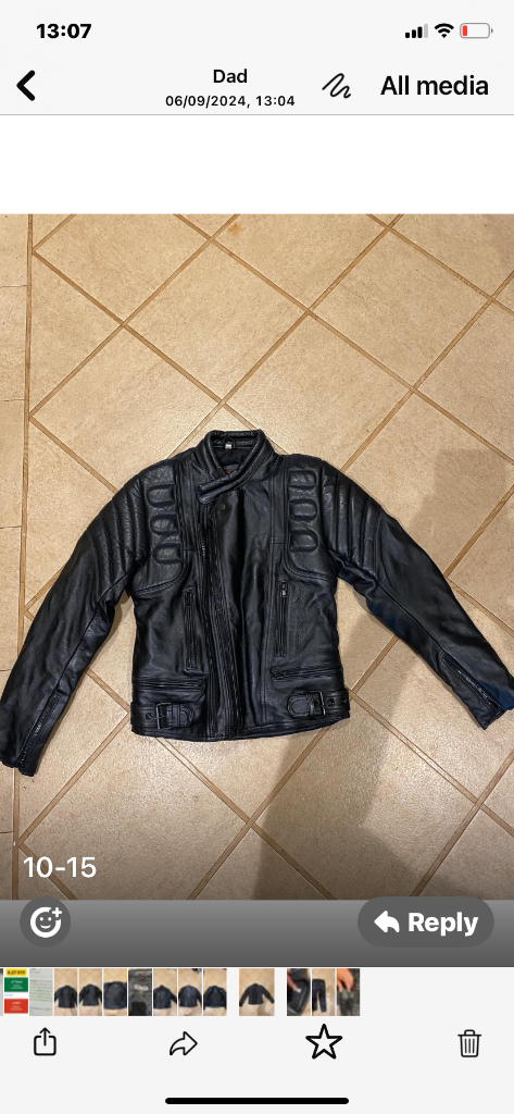 Child’s leather motorbike jacket and trousers both size 36 