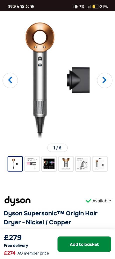Dyson Supersonic Origin Hair Dryer - Nickel/Copper, NEW