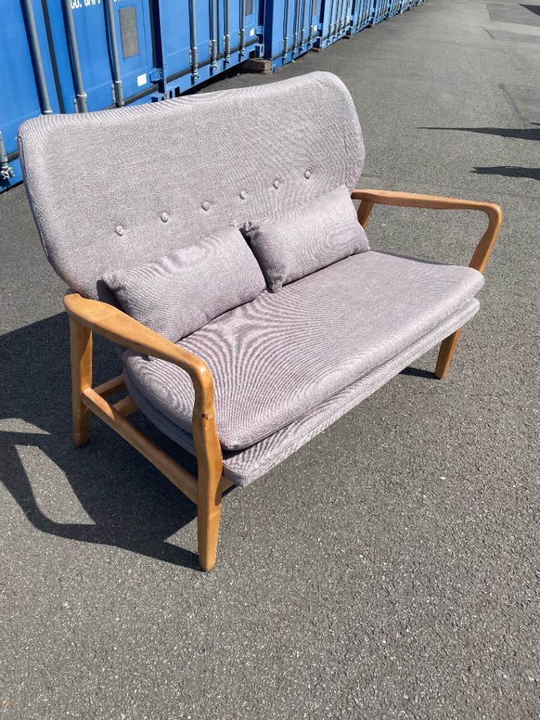 NEW Two Seater Modern STOCKHOLM Sofa Oak Frame in Light Grey Fabric