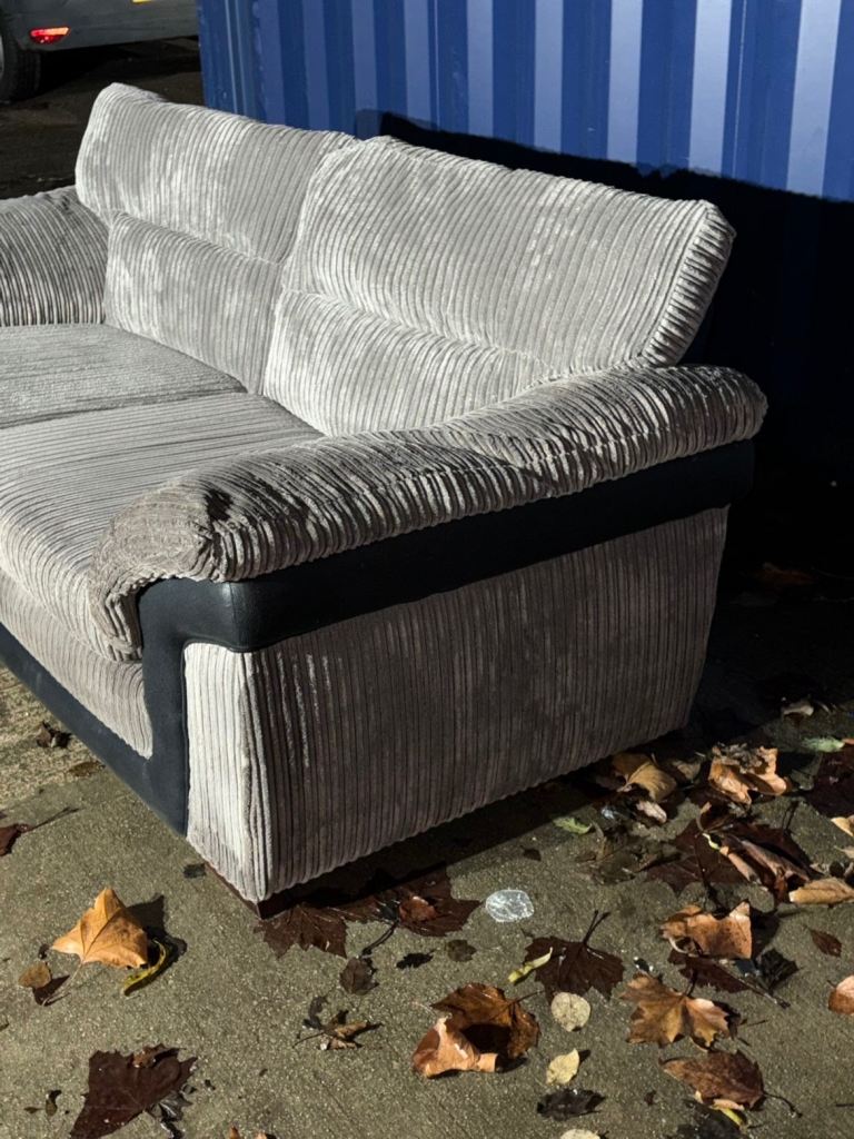 Grey cord couch (delivery available)