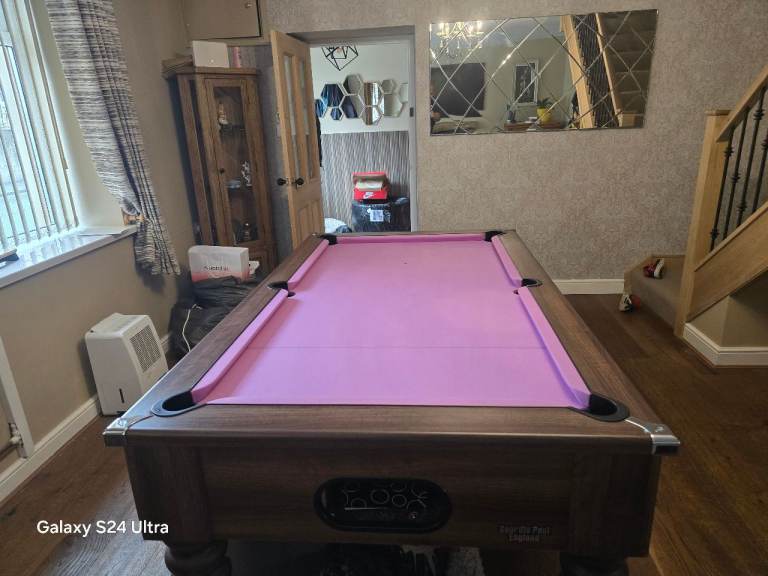 Premium 7ft Slate Bed English Pool Table – Dark Walnut & Pink Cloth (Excellent Condition)