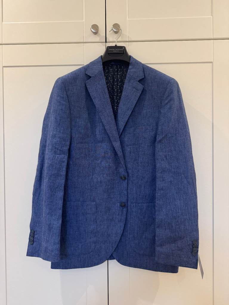 Brook Taverner Tailored Fit Eastwood Blue Pure Linen Jacket 40R
