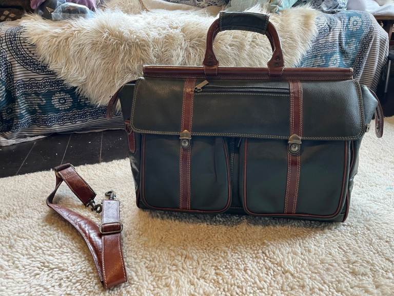 image for Giromy Samoni Large Genuine Leather Holdall Travel Bag Green & Tan