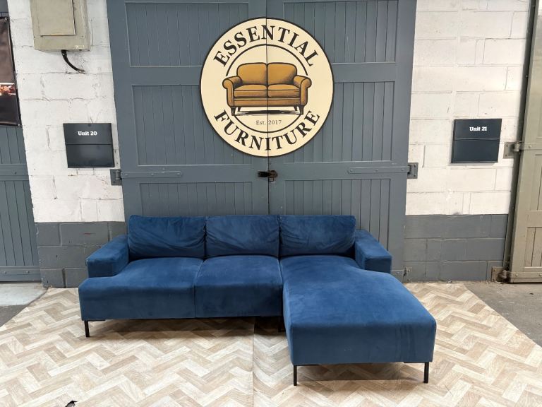 MADE Blue Velvet L shape sofa, FREE DELIVERY 