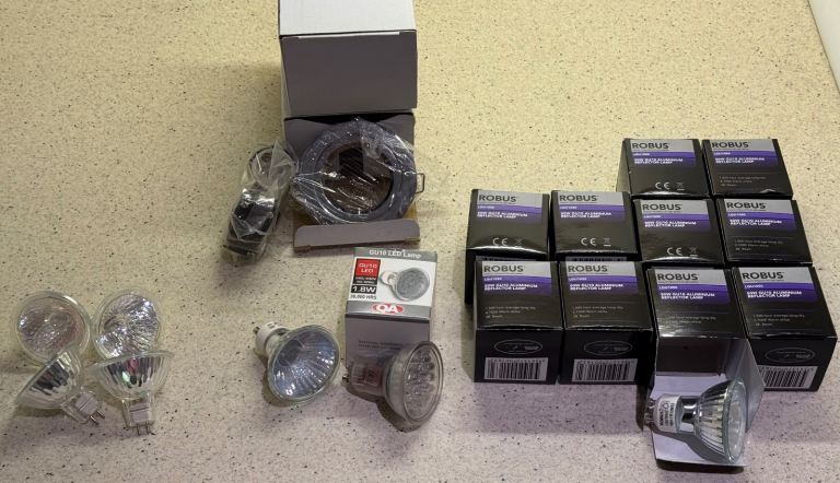 Halogen Bulbs and Down Lights, each