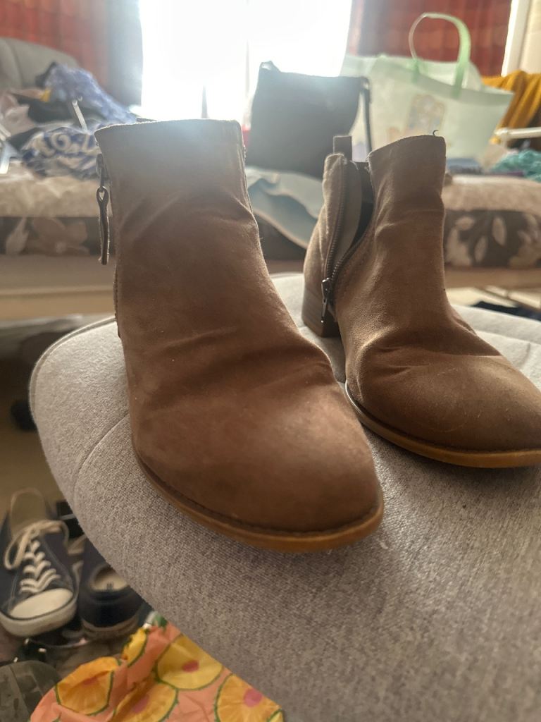 Brown Suede Ankle Boots with Zips – Good Condition