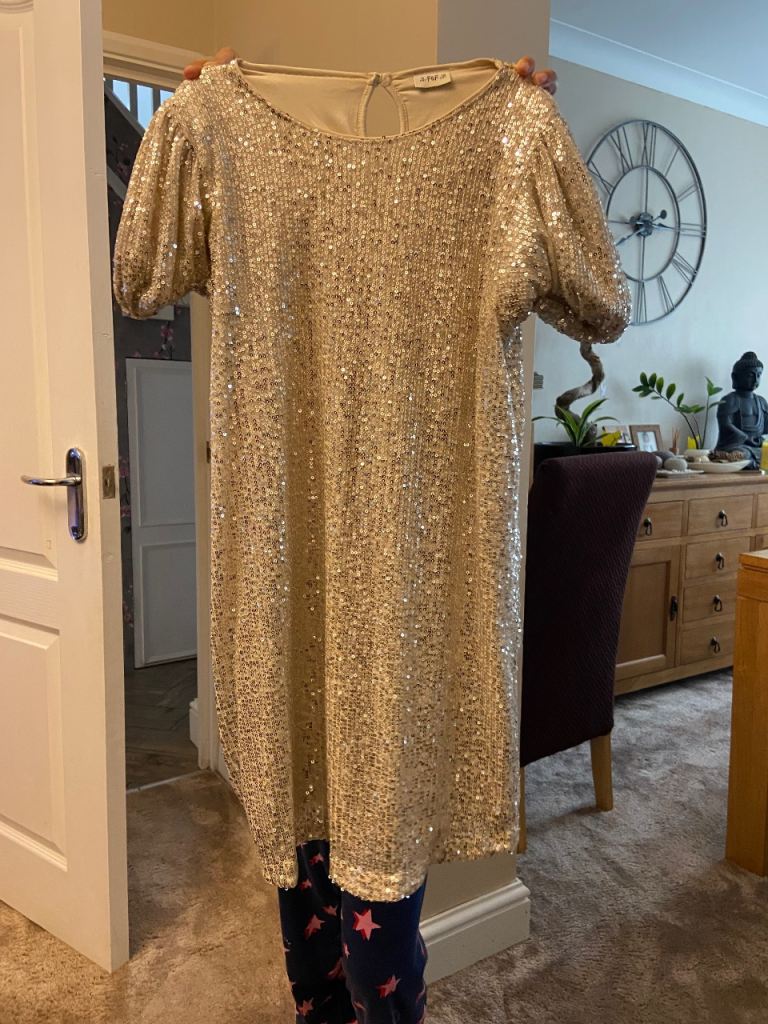 Gold sequin party dress 11-12yrs  NEW