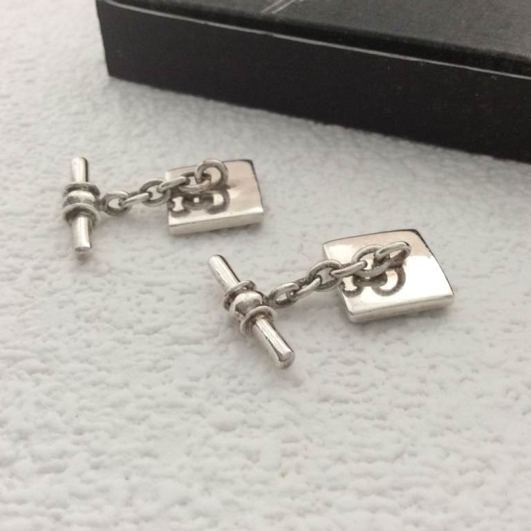 Classic 925 silver onyx square cufflinks - chain link - 13mm/0.5'' - gift box