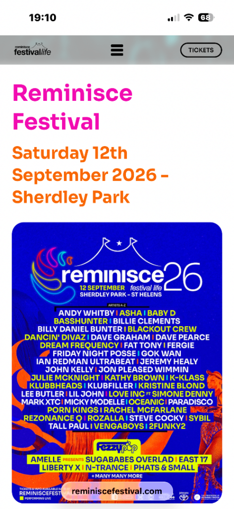 Reminisce Festival Ticket - 12th September 2026 Sherdley Park