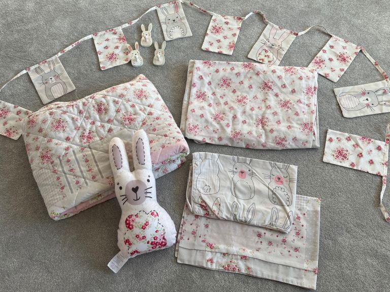 Girls Single Dunelm Katy Rabbit Floral Reversible Bedding & Accessories Set 🐰🌸